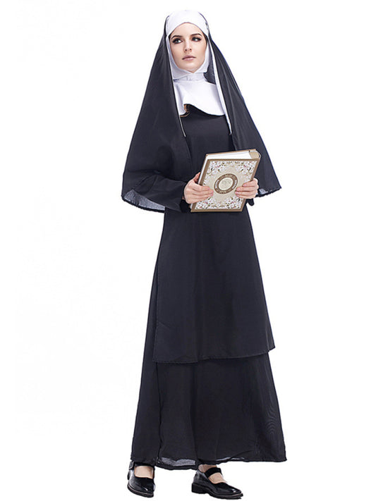 Halloween Black Robe Cosplay Costume(skirt + headwear + shawl)